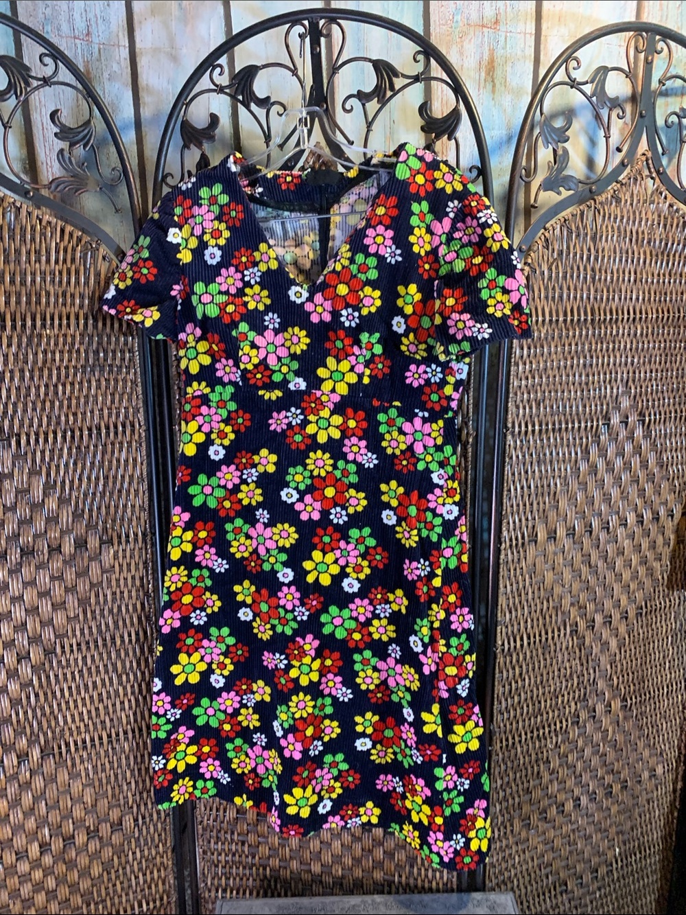 Vintage Handmade Corduroy Floral Dress Size S